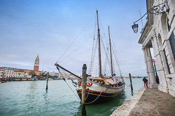 Image showing Gondola parked in water canal