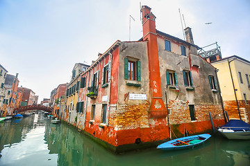 Image showing Empty boats parked in water canal