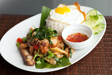 Image showing Thai Crispy Pork with Fried Egg