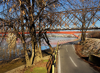 Image showing Empty bicycle road along the river