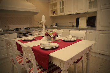 Image showing served table in interior of the trendy cuisine