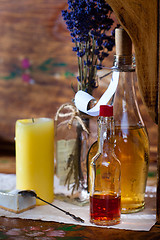 Image showing Vintage still life with pharmacy vials