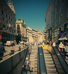 Image showing Austria, Vienna 12.06.2013, escalator on Stephansplatz