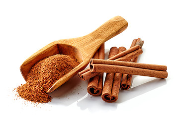 Image showing cinnamon ground and sticks