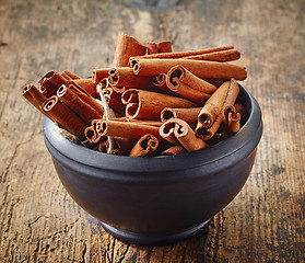 Image showing bowl of cinnamon sticks