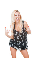 Image showing Woman and heavy metal gesture