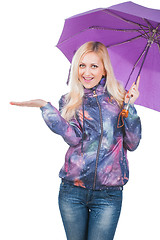 Image showing Woman with purple umbrella