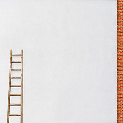 Image showing white wall with a wooden ladder