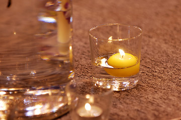 Image showing Burning candle in water glass