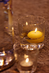 Image showing Burning candle in water glass