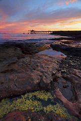 Image showing Sunrise from Bass Point with Gravel Loader pier in distance