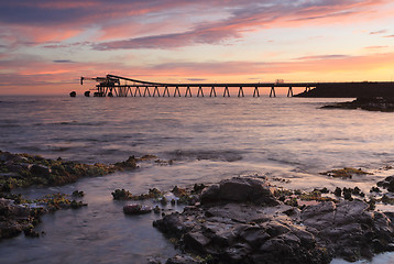 Image showing Bass Point Cargo Loader Pier at Sunrise