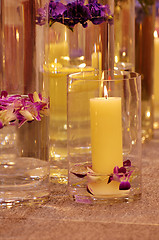 Image showing The spa candles and flowers