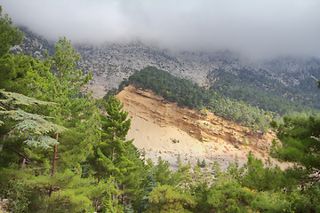 Image showing mountains peaks clouds ran over  tops