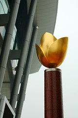 Image showing Gold-plated lotus statue