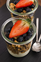 Image showing muesli and yogurt with fresh berries 