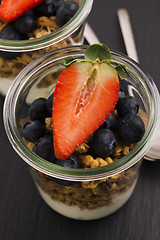 Image showing muesli and yogurt with fresh berries 