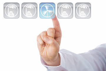 Image showing Index Finger Selecting Blue Wind Energy Icon