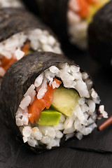 Image showing Salmon rolls served on a plate