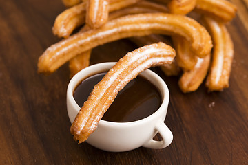 Image showing deliciuos spanish Churros with hot chocolate