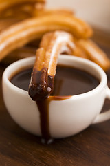 Image showing deliciuos spanish Churros with hot chocolate