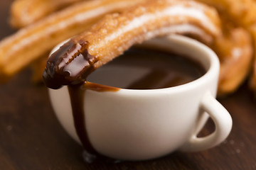 Image showing deliciuos spanish Churros with hot chocolate