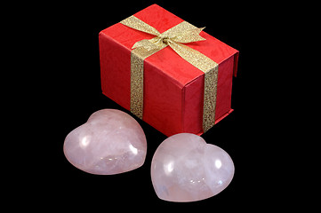 Image showing Stoned hearts and gift box