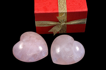 Image showing Stoned hearts and gift box