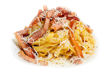 Image showing Pasta Carbonara with bacon and cheese