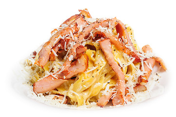 Image showing Pasta Carbonara with bacon and cheese