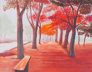 Image showing Painting showing beautiful sunny autumn day in a park