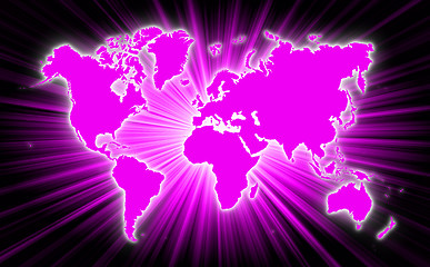 Image showing Map of world with starburst on background