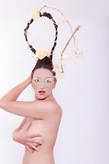 Image showing Portrait of a naked woman with extreme hairstyle