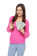 Image showing Woman showing us dollar money