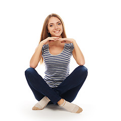 Image showing Woman sitting on the floor