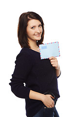 Image showing Businesswoman showing blank envelope