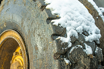 Image showing truck tyre with snow