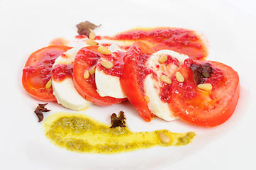 Image showing Caprese antipasto salad with mozarella cheese, tomatoes 