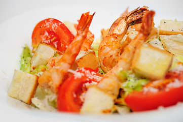 Image showing Green salad with shrimps