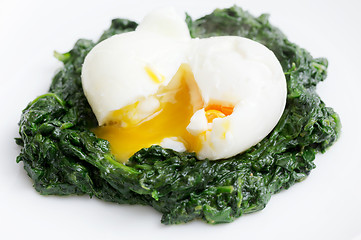 Image showing Boiled egg and spinach