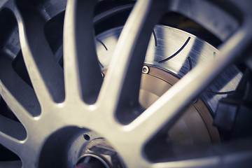 Image showing Super sport car alloy wheel disc brake