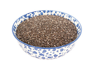 Image showing Chia seeds in a blue and white china bowl