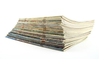 Image showing Stack of old thin magazines