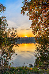 Image showing Autumn sunset on the lake