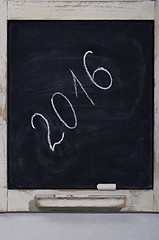 Image showing vertical slate blackboard with the inscription 2016