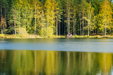 Image showing Autumn landscape on the lake in the woods