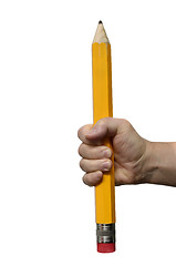 Image showing big pencil in hand 