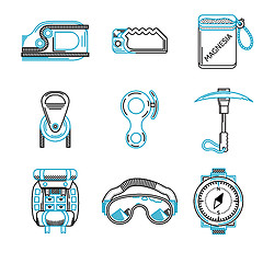 Image showing Flat line vector icons for mountaineering equipment