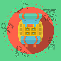 Image showing Flat design vector illustration for rock climbing. Backpack