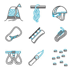 Image showing Flat line vector icons for mountaineering equipment